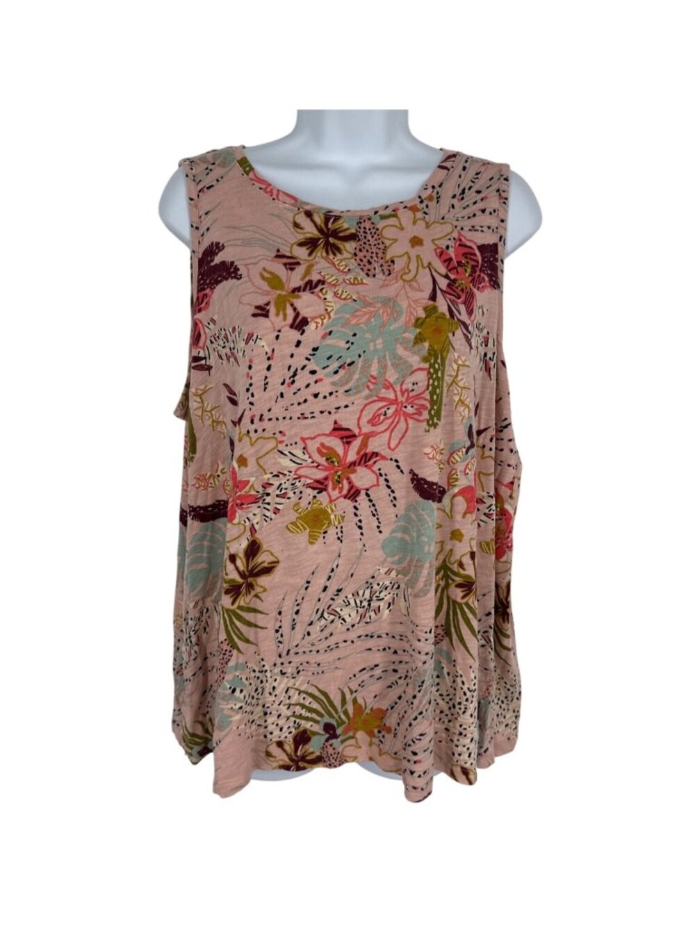 Logo Lori Goldstein Beach To Street Pink Floral Tank Top Women's Size XL